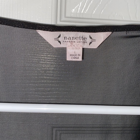 Nanette Lepore black with gold shimmer long sleeve ruffle front sheer blouse - Picture 5 of 5